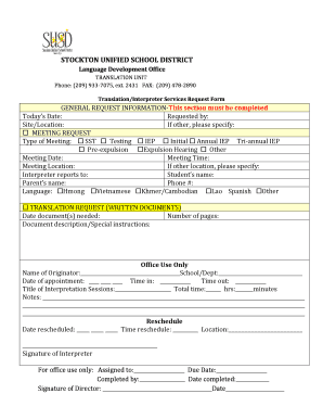 Stockton Unified School District Translation Services Request Form