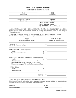 Statement of Source of Funds for Waseda University