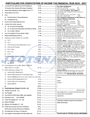 Income Tax Calculation Form for Financial Year 2016-2017