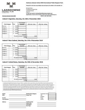 Guinness Autumn Series 2018 Ticket Request Form