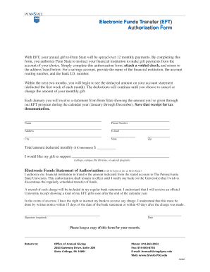 Penn State EFT Authorization Form