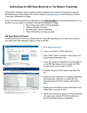 IRS Data Retrieval or Tax Return Transcript Instructions