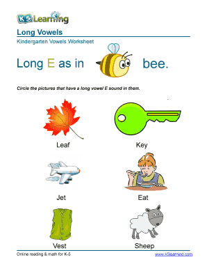 Long Vowels Kindergarten Worksheet