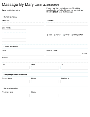 Massage Client Questionnaire and Waiver