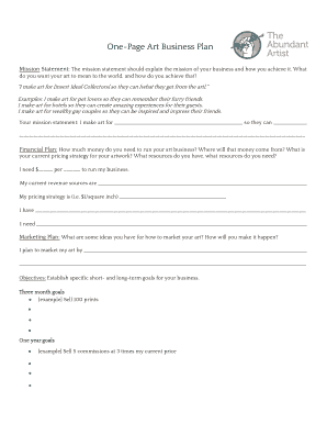 One-Page Art Business Plan