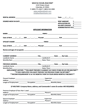South Carolina Rental Application Form