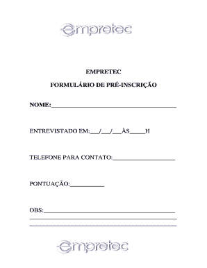 FORMULÁRIO DE PRÉ-INSCRIÇÃO EMPRETEC