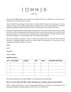 Sommer Swim Return and Exchange Policy