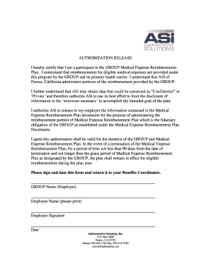 Medical Expense Reimbursement Authorization Release