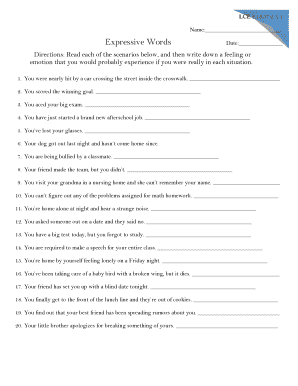 Expressive Words Emotion Worksheet