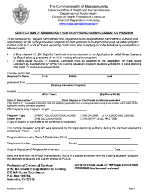 Massachusetts Nursing Education Program Graduation Certification