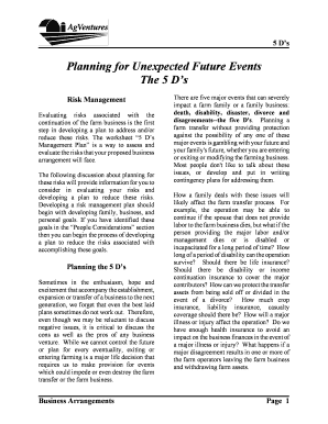 5 D’s Risk Management Plan for Farm Businesses