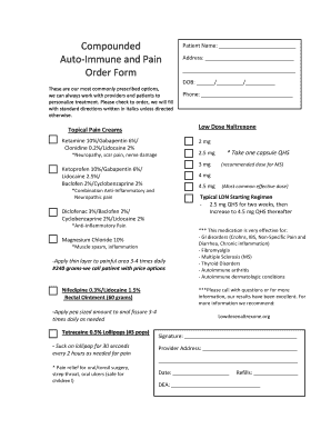 Medical Pain Management Order Form
