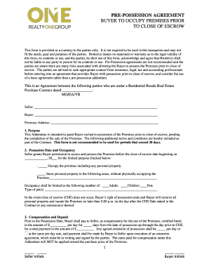 Pre-Possession Agreement