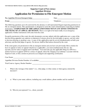 New Jersey Application for Permission to File Emergent Motion
