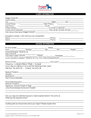 Doggie Central Enrollment Application