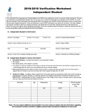 2018-2019 Verification Worksheet