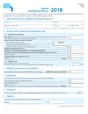 Quebec Deductions Return 2018