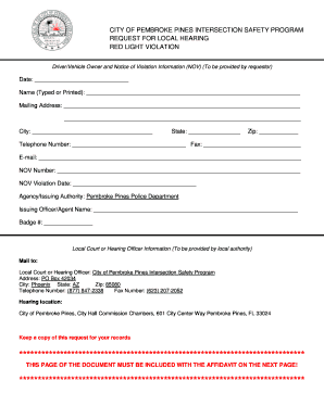 Pembroke Pines Red Light Violation Hearing Request