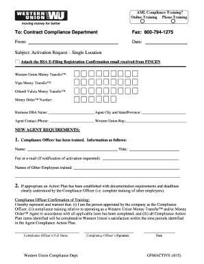 Western Union Agent Activation Request Form