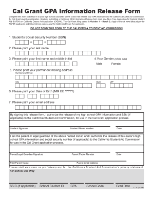 Cal Grant GPA Information Release Form