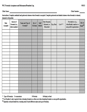 WIC Formula Acceptance and Reissuance/Donation Log