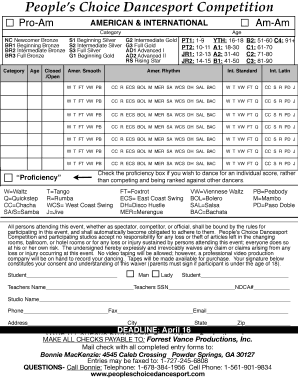 People's Choice Dancesport Competition Waiver