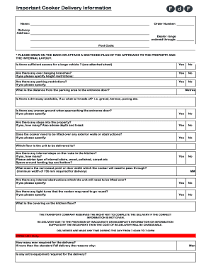 Cooker Delivery Information Form