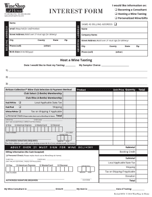 Wine Club Membership Order Form
