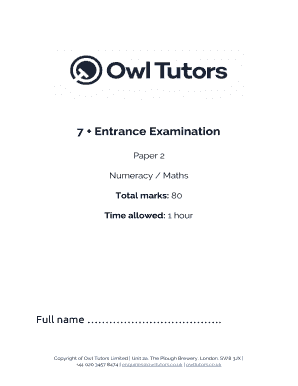 Entrance Examination Paper 2 Numeracy Maths