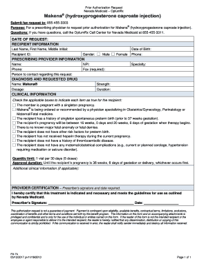 Nevada Medicaid Prior Authorization Request for Makena