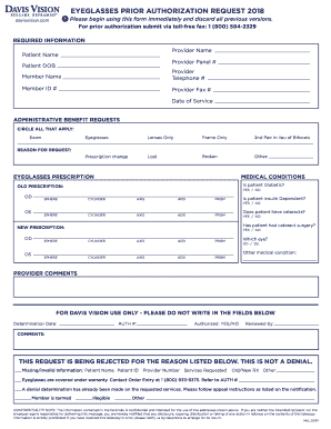 Eyeglasses Prior Authorization Request