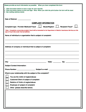 Medicaid Fraud Complaint Form