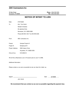 Notice of Intent to Lien