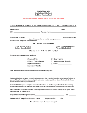Authorization Form for Release of Confidential Health Information