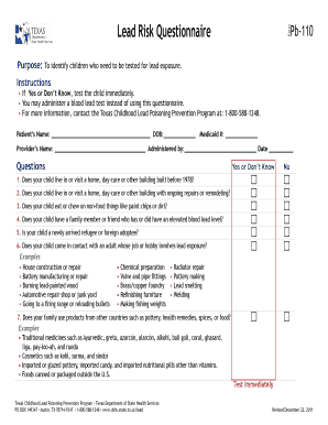 Lead Risk Questionnaire Pb-110