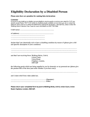 Eligibility Declaration by a Disabled Person