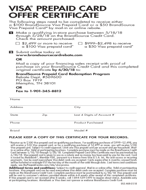 Visa Prepaid Card Offer Certificate