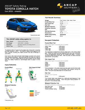 Fillable Online ANCAP Safety Rating TOYOTA COROLLA HATCH ANCAP Safety ...