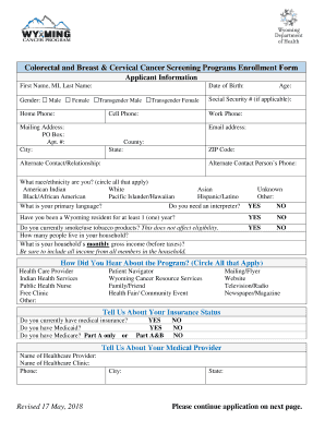 Wyoming Cancer Screening Enrollment Form
