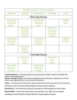Catalyst Fitness - Class Timetable