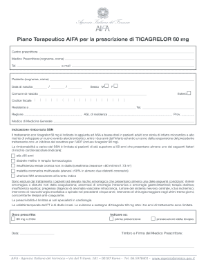 AIFA Prescription Form for Ticagrelor 60 mg