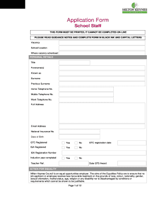 School Staff Application Form