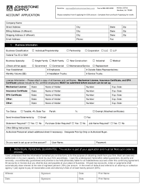Johnstone Supply Credit Application