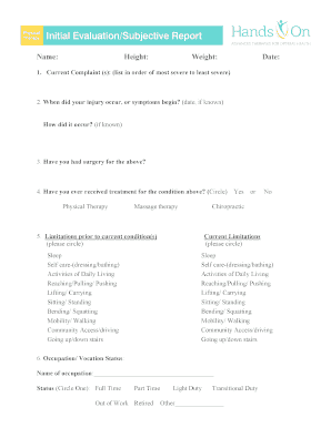 Physical Therapy Initial Evaluation Subjective Report