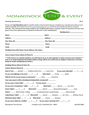 Wedding Tent Rental Questionnaire