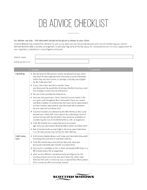 Defined Benefits Transfer Advice Checklist