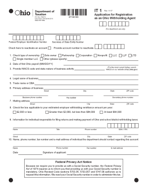 Ohio Withholding Agent Registration Application