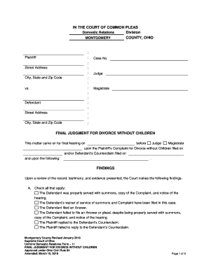 Final Judgment for Divorce Without Children