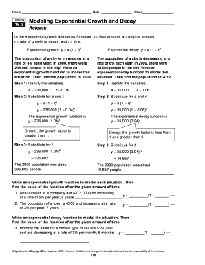 Exponential Growth and Decay Worksheet